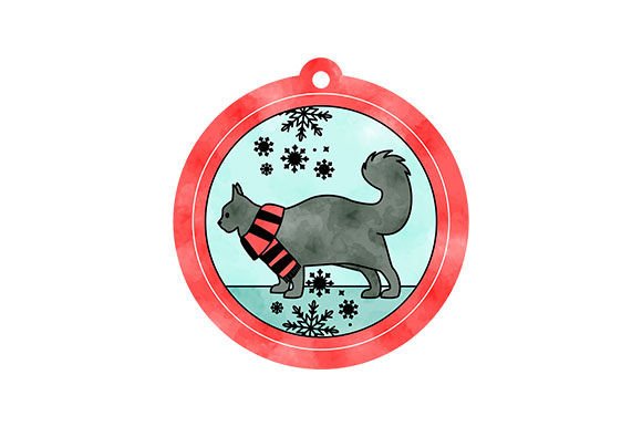Christmas Ornament with a Maincoon Cat Watercolor