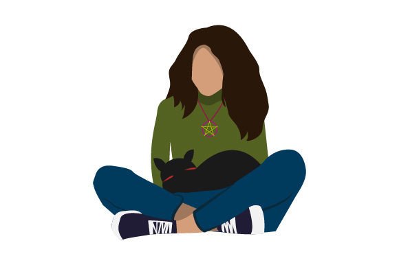 Modern Woman Petting a Black Cat