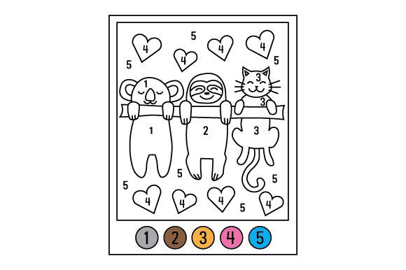 Sloth Koala and Cat Hanging from a Branch Color by Number